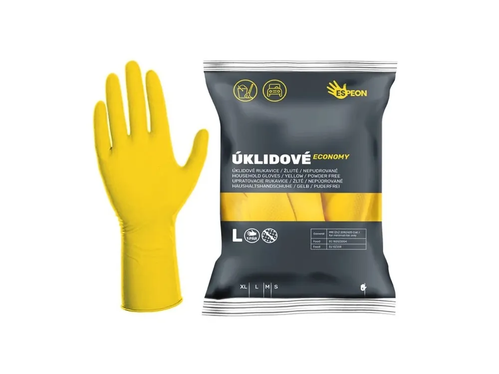 Hit Sezóny Úklidové latexové rukavice ECONOMY L, 1pár, nepudrované, žluté, 25g